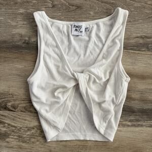 Princess Polly White Ribbed Twist‑Front Crop Top – Size 0 – Boho Y2K